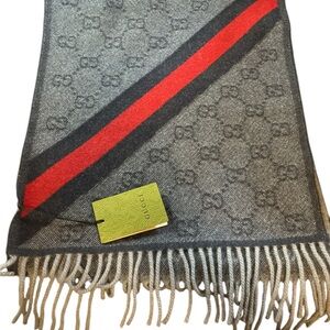 Gucci Charcoal and Crimson Wool Scarf